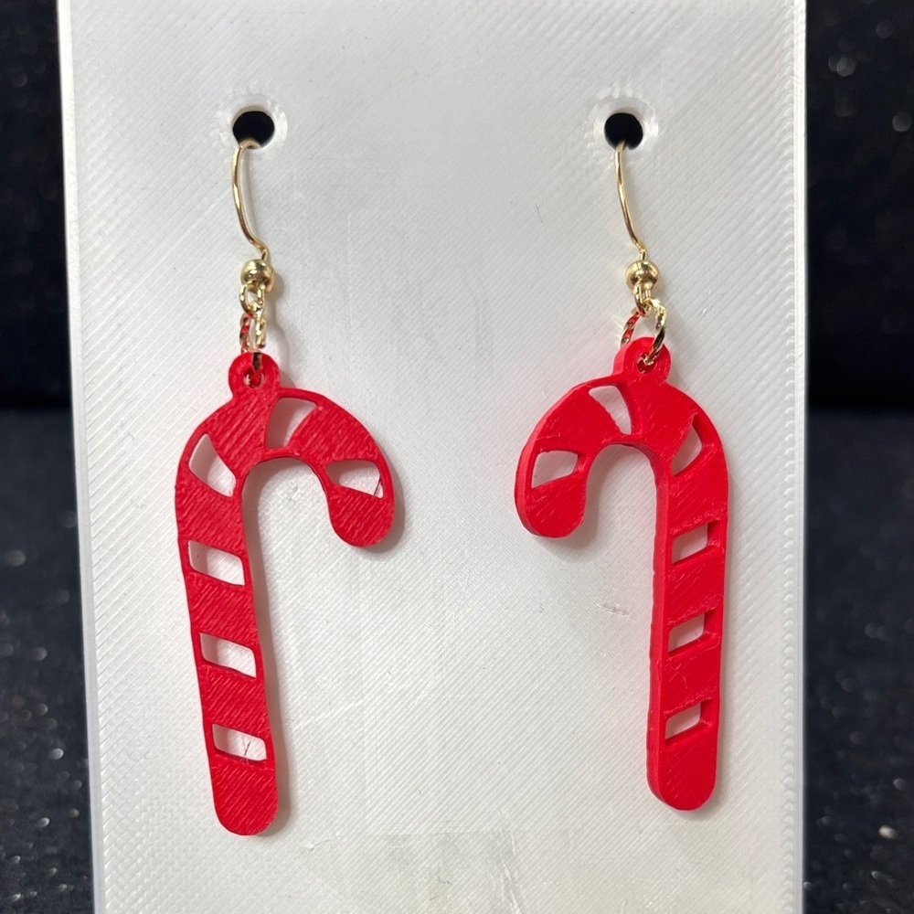 Red Candy Cane Dangle Earrings – Christmas Holiday Earrings in Gold Tone
